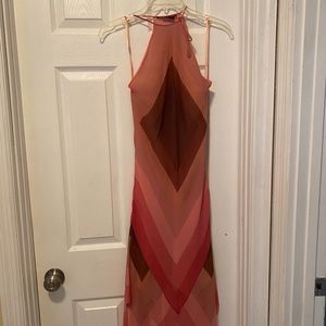 Geometric pink and brown midi dress.